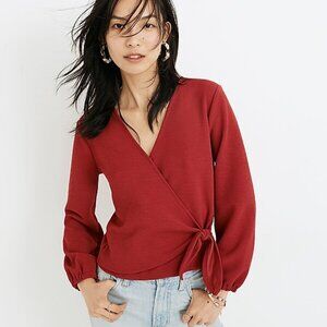 Madewell Texture & Thread Crepe Wrap Top Deep Crimson Size M